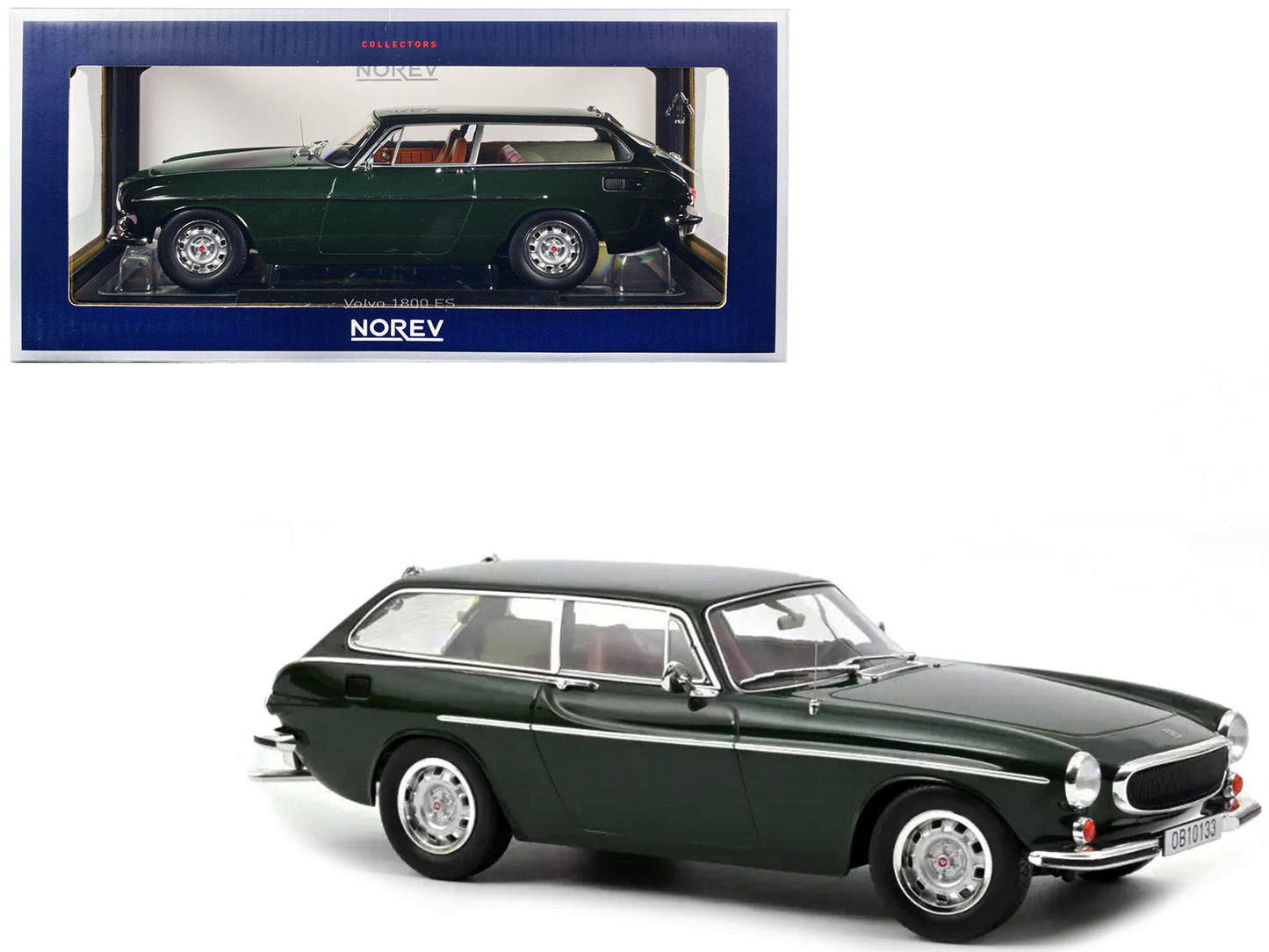 Brand new 1/18 scale diecast car model of 1973 Volvo 1800 ES Dark Green die cast model car by Norev.
Brand new box.
Real rubber tires.
Tr