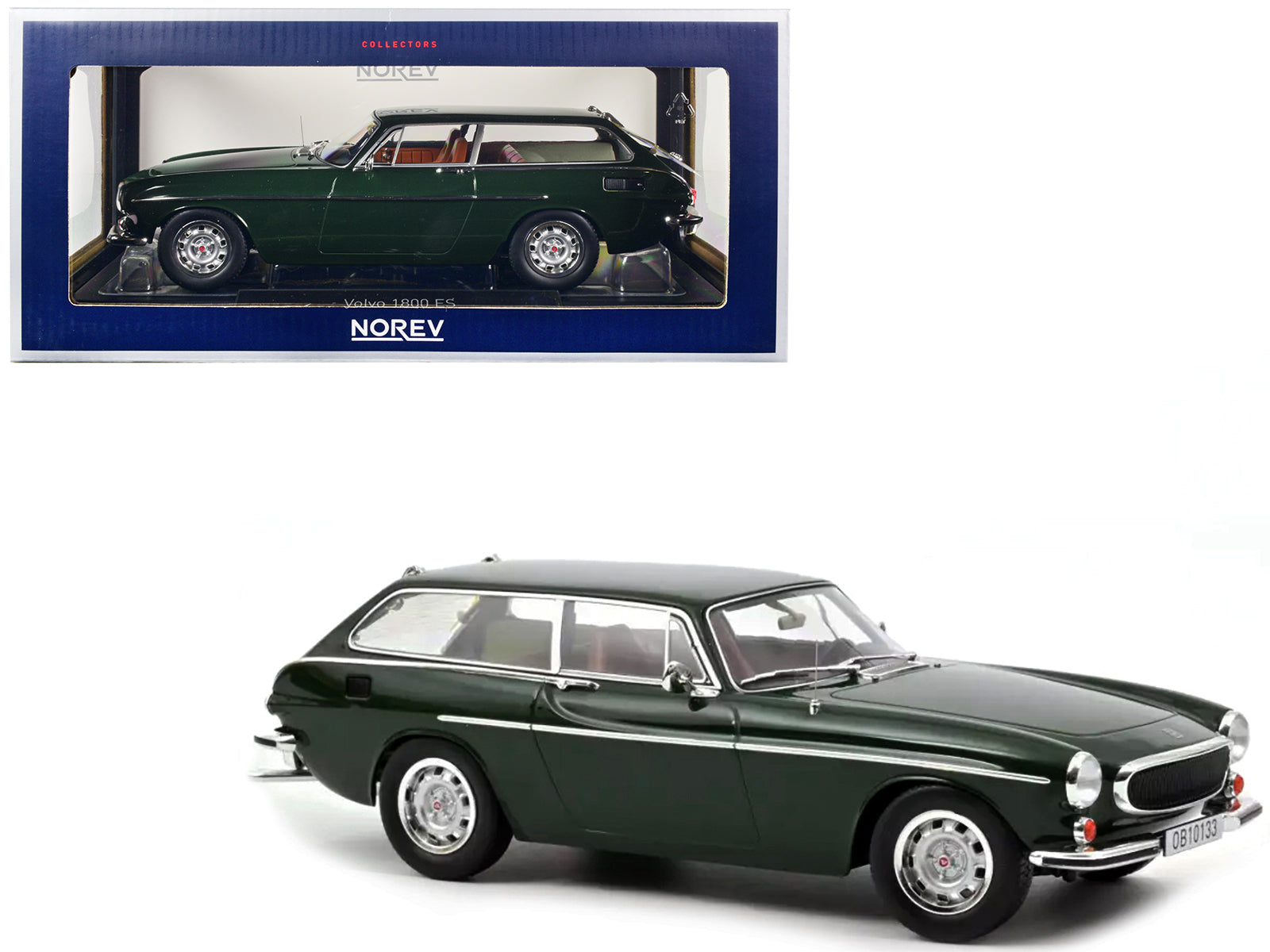 Brand new 1/18 scale diecast car model of 1973 Volvo 1800 ES Dark Green die cast model car by Norev.
Brand new box.
Real rubber tires.
Tr