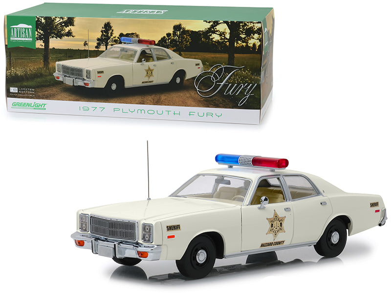 Brand new 1/18 scale diecast car model of 1977 Plymouth Fury Hazzard County Sheriff Cream die cast model car by Greenlight.
Limited edition