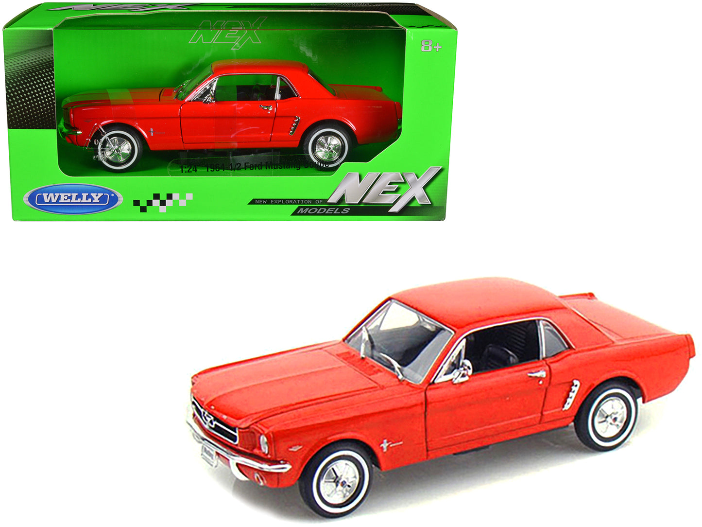 Brand new 1/24 scale diecast car model of 1964 1/2 Ford Mustang Coupe Hard Top Red die cast model car by Welly.
Brand new box.
Real rubber