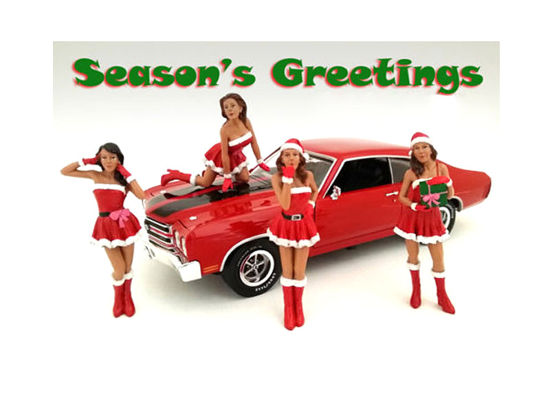 4 Piece Figurine Set of  Diecast Model Christmas Girls Figure Christmas