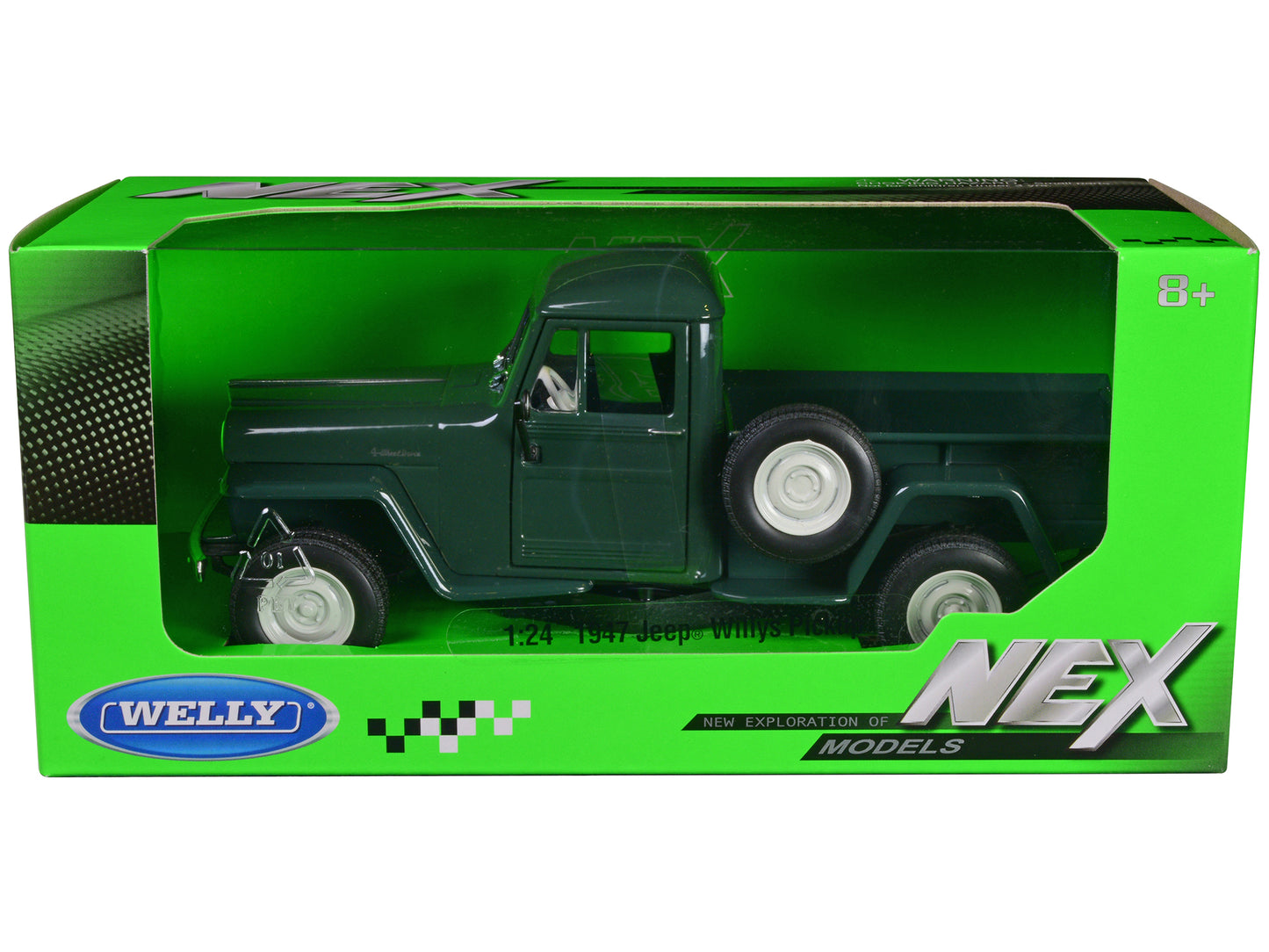 Brand new 1/24 scale diecast car model of 1947 Jeep Willys Pickup Truck Dark Green NEX Models Series die cast model car by Welly.
Brand new