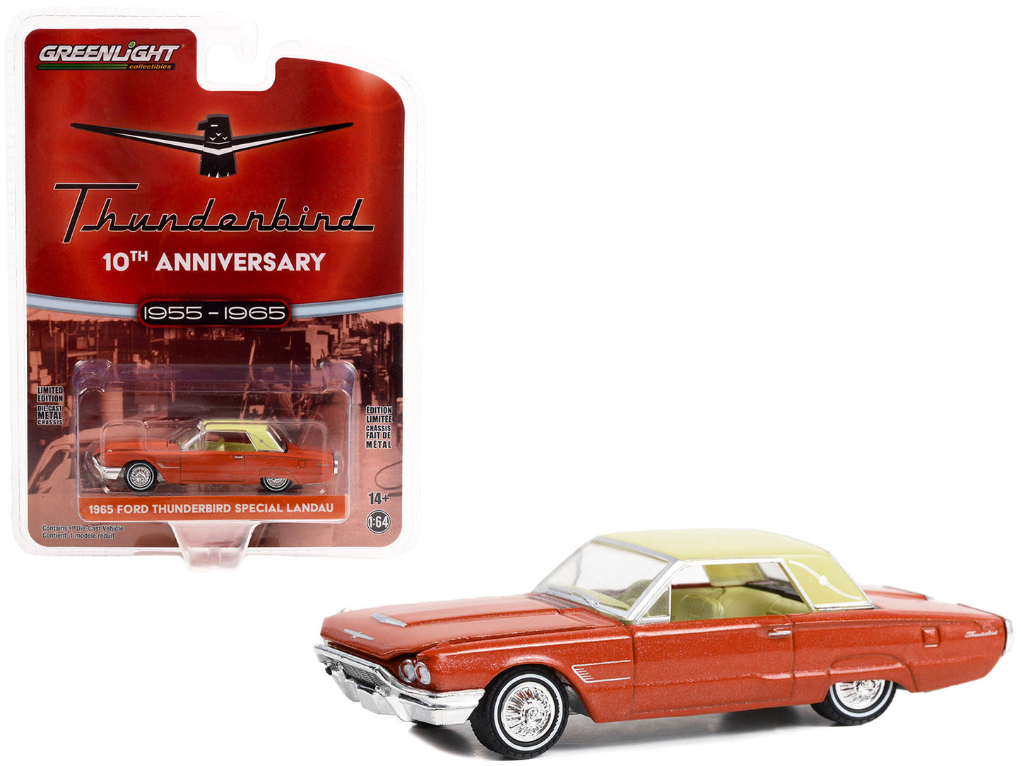 Brand new 1/64 scale diecast car model of 1965 Ford Thunderbird Special Landau Ember-Glo Metallic with Cream Top and Interior 10th Anniversa