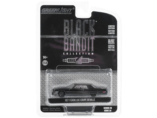 Brand new 1/64 scale diecast car model of 1971 Cadillac Coupe deVille Lowrider Black Black Bandit Series 28 die cast model car by Greenlight