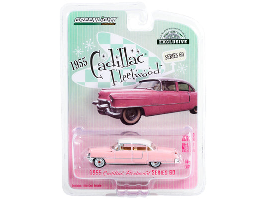 Brand new 1/64 scale diecast car model of 1955 Cadillac Fleetwood Series 60 Pink with White Top Hobby Exclusive Series die cast model car by