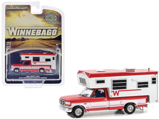 1995 Ford F-250 Long Bed Pickup Truck w Winnebago Slide-In Camper Bright Red & O