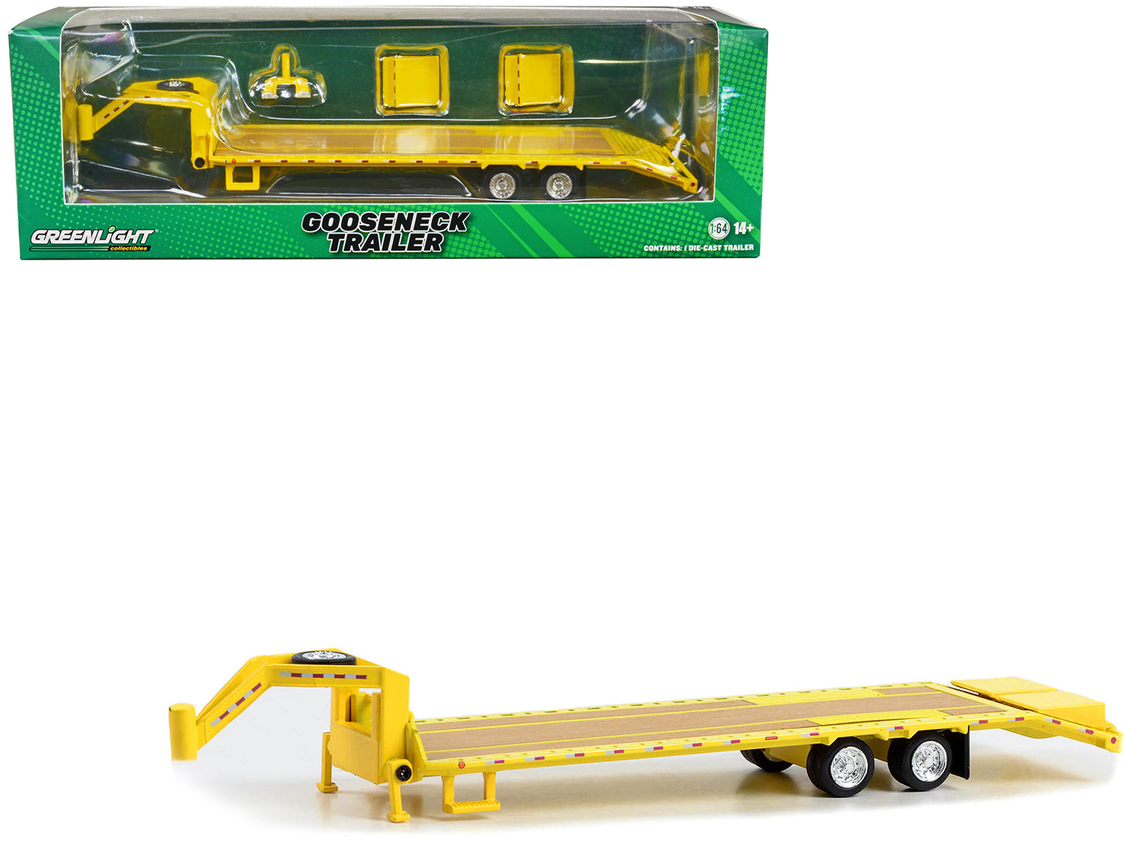 Brand new 1/64 scale diecast car model of Gooseneck Trailer Yellow with Red and White Conspicuity Stripes Hobby Exclusive Series die cast mo