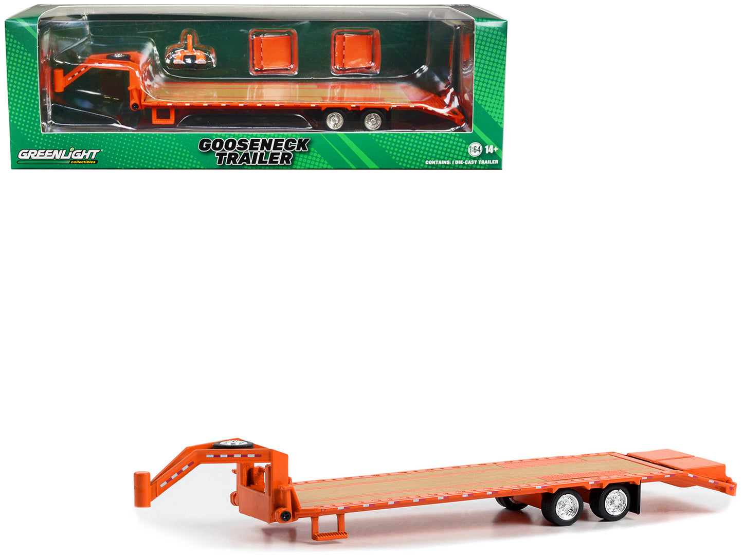 Brand new 1/64 scale diecast car model of Gooseneck Trailer Orange with Red and White Conspicuity Stripes Hobby Exclusive Series die cast mo
