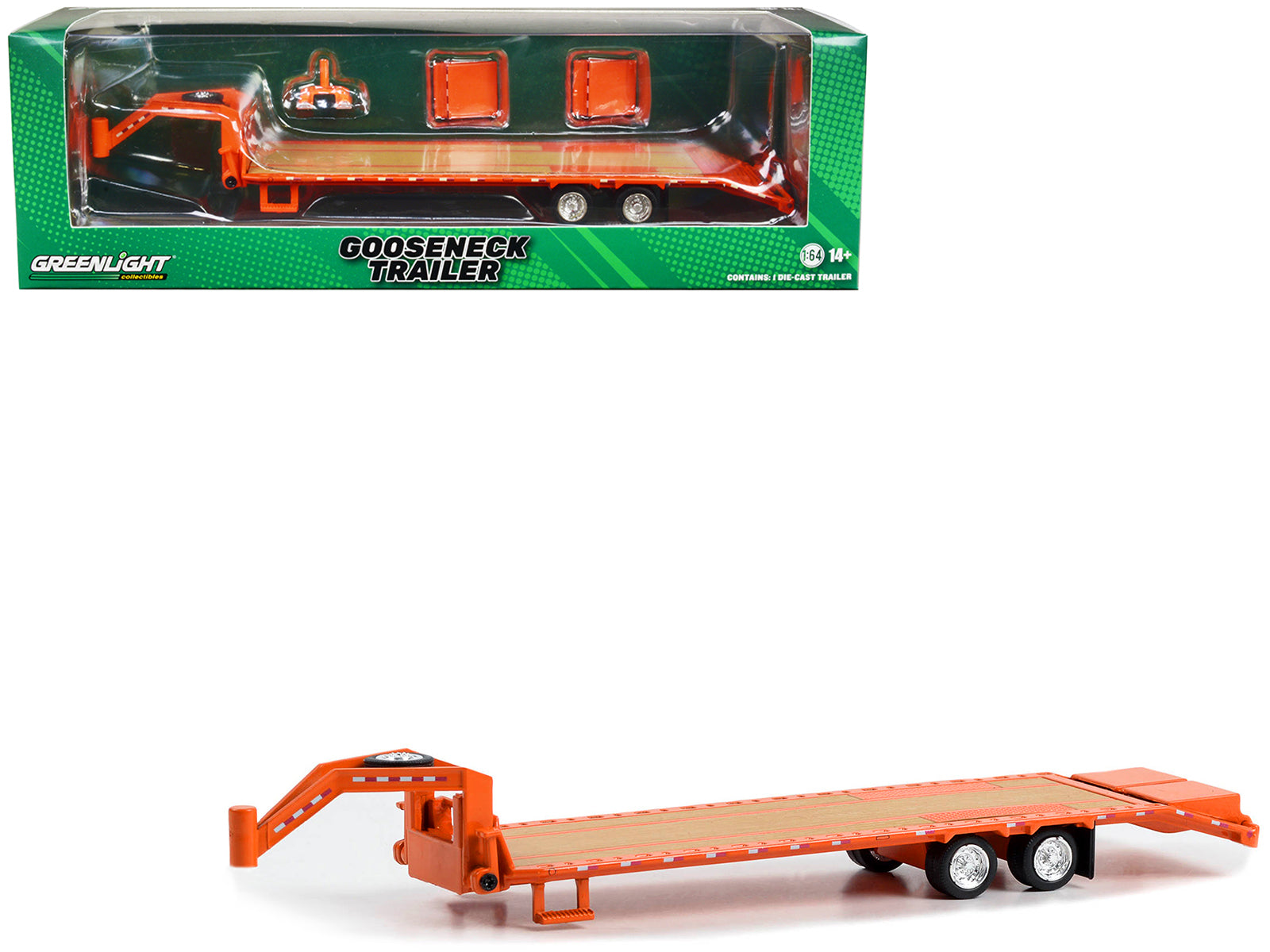 Brand new 1/64 scale diecast car model of Gooseneck Trailer Orange with Red and White Conspicuity Stripes Hobby Exclusive Series die cast mo