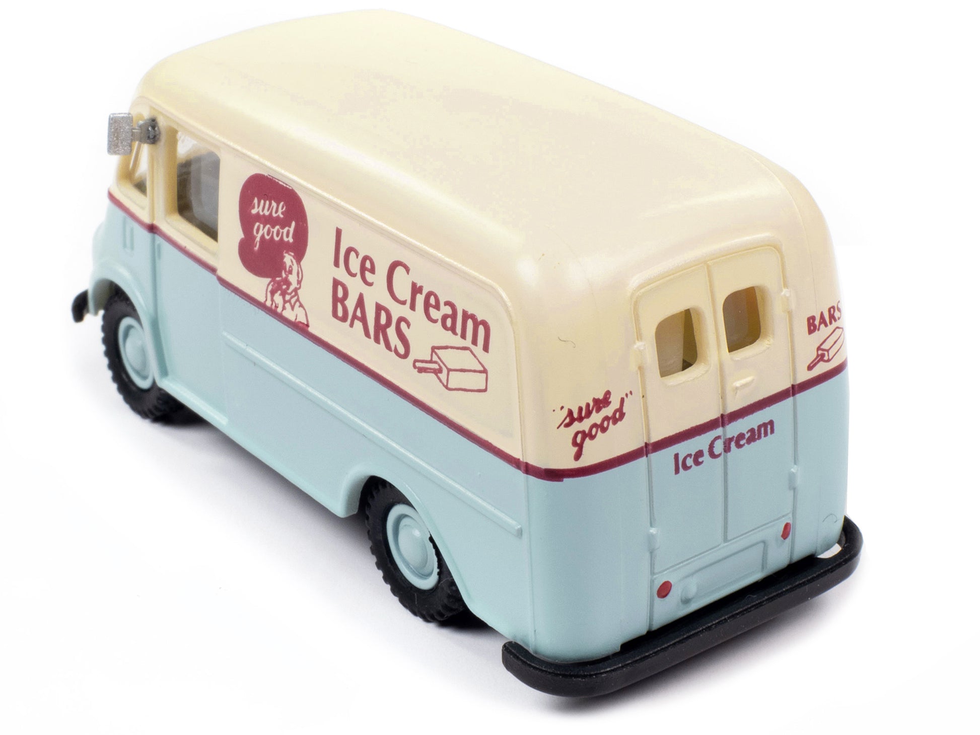 Brand new 1/87 HO scale car model of International Metro Van Light Blue and Cream with Red Stripes Ice Cream Bars model car by Classic Metal