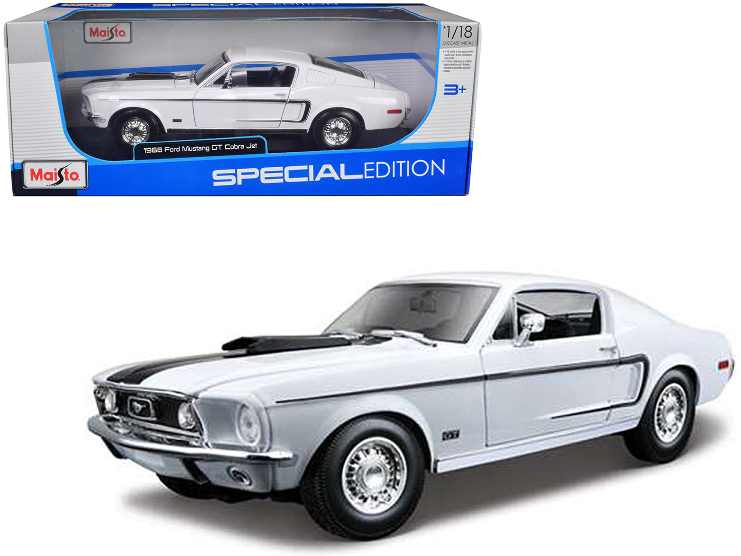 1968 Ford Mustang CJ White Diecast Model Car 
