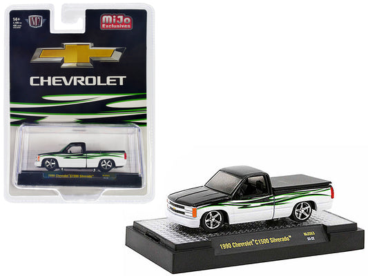 Brand new 1/64 scale diecast car model of 1990 Chevrolet C1500 Silverado Pickup Truck Black and White with Graphics Limited Edition to 4400 