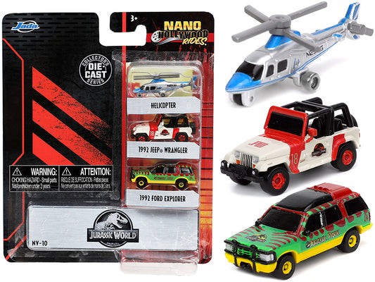 Brand new diecast models of Jurassic World 3 piece Set Nano Hollywood Rides die cast models by Jada.
Brand new box.
Detailed exteriors.
 