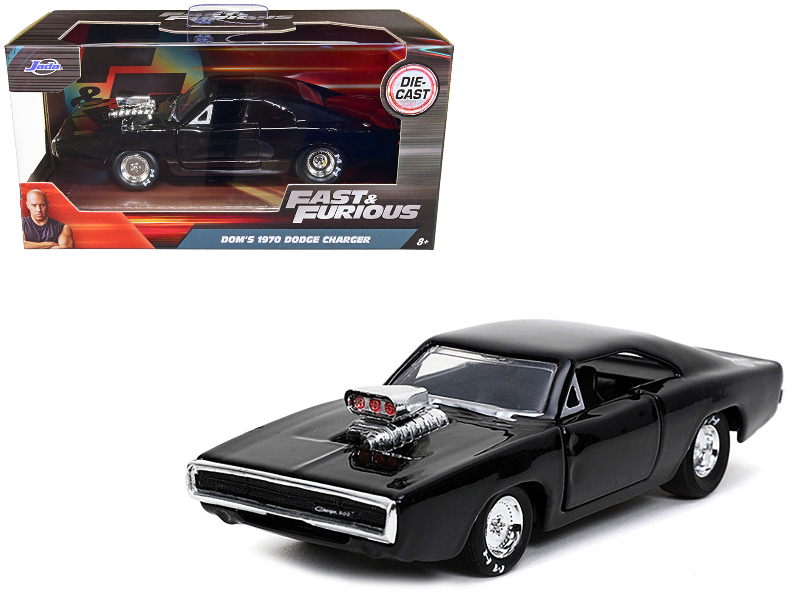 Brand new 1/32 scale diecast car model of Dom's 1970 Dodge Charger 500 Black Fast Furious 9 F9 2021 Movie die cast model car by Jada.
Brand