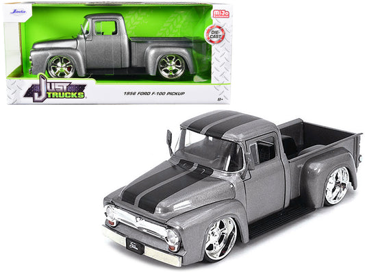 Brand new 1/24 scale diecast car model 1956 Ford F-100 Pickup Truck Gray Metallic with Black Stripes Just Trucks Series die cast model car b
