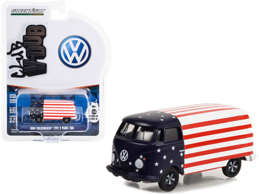 Brand new 1/64 scale diecast car model of 1964 Volkswagen Type 2 Panel Van American Flag Livery Club Vee V-Dub Series 15 die cast model car 