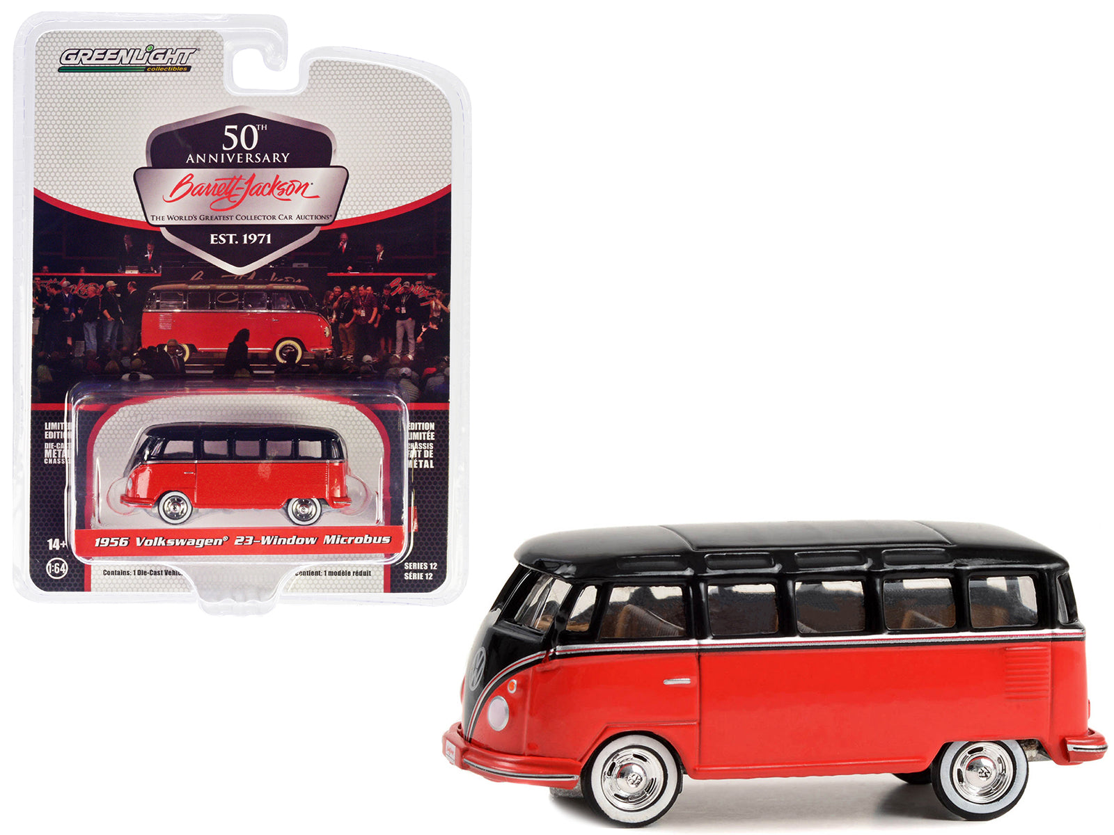 Brand new 1/64 scale diecast car model of 1956 Volkswagen 23-Window Microbus Red and Black Lot #1438.1 Barrett Jackson Scottsdale Edition Se