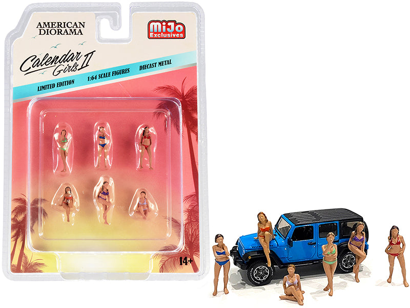 6 Piece Set of  Diecast Model Calendar Girls Figure Summertime