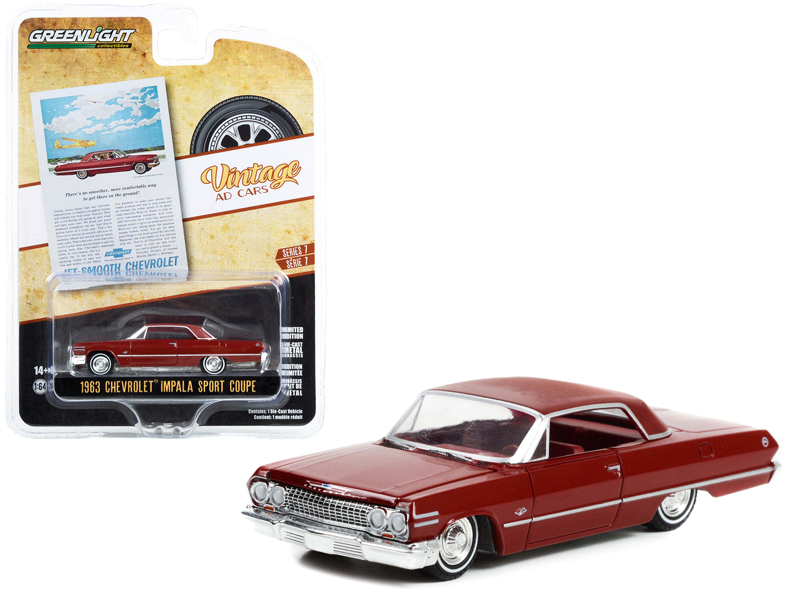 Brand new 1/64 scale diecast car model of 1963 Chevrolet Impala Sport Coupe Red with Red Interior There&rsquo;s No Smoother, More Comfortabl