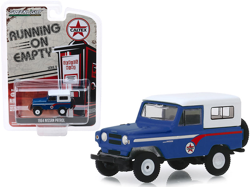 Brand new 1/64 scale diecast car model of 1964 Nissan Patrol Blue with White Top Caltex Running on Empty Series 9 die cast model car by Gree