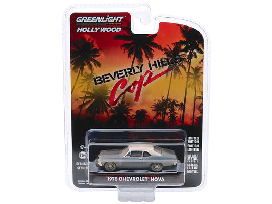 Brand new 1/64 scale diecast car model of 1970 Chevrolet Nova Blue Metallic with White Top (Unrestored) "Beverly Hills C