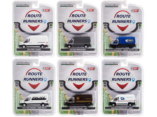 Brand new 1/64 scale diecast models of Route Runners Set of 6 Vans Series 1 die cast models by Greenlight.
Brand new boxes.
Limited editio