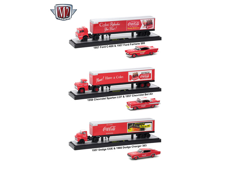 Brand new 1/64 scale die cast models of Auto Haulers Coca-Cola Release, 3 Trucks Set by M2 Machines.
Brand new boxes.
Limited edition.
Re