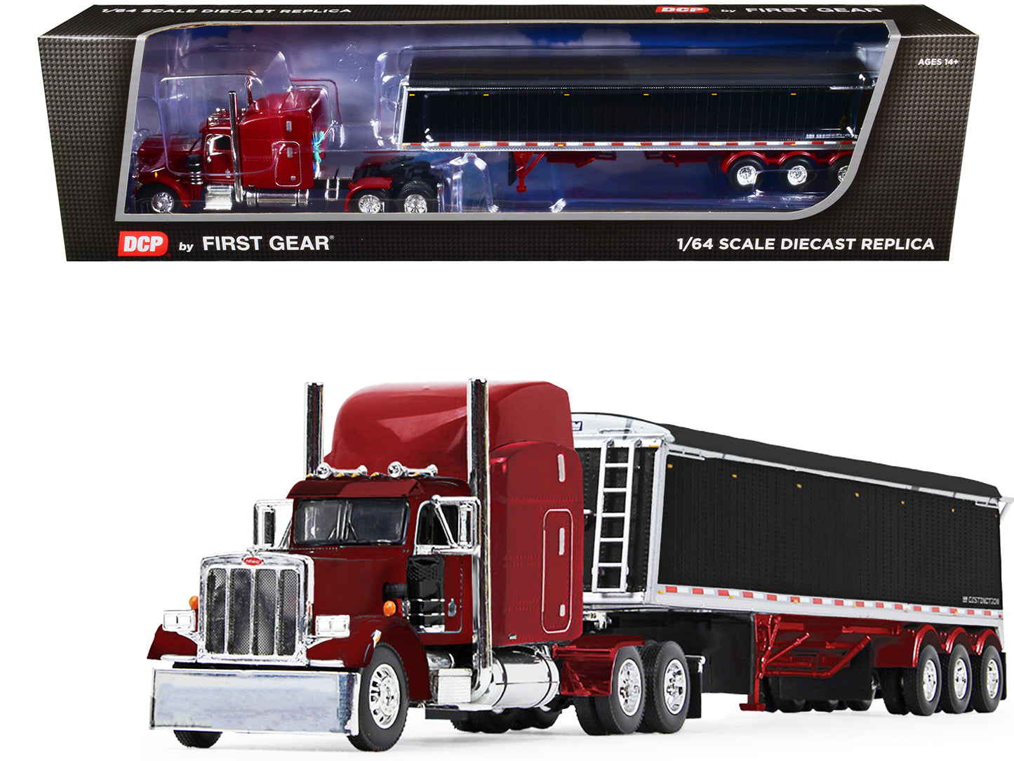 Peterbilt 359 w Mid Red Diecast Model Tractor Trailer 
