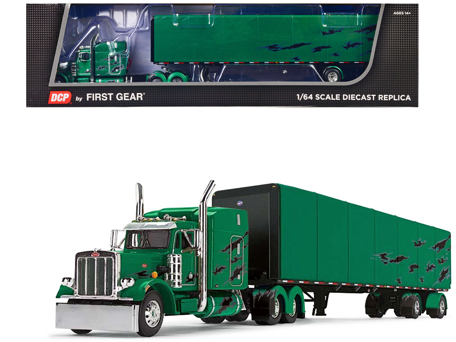 Peterbilt 359 w 63 Green Diecast Model Tractor Trailer 