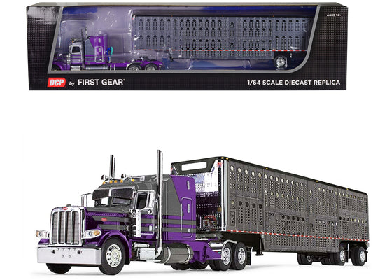 Peterbilt 389 w 63 Purple Diecast Model Livestock Truck 