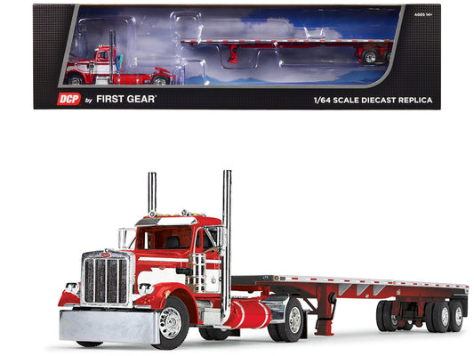 Peterbilt 359 Day Cab Red Diecast Model Flatbed Truck 