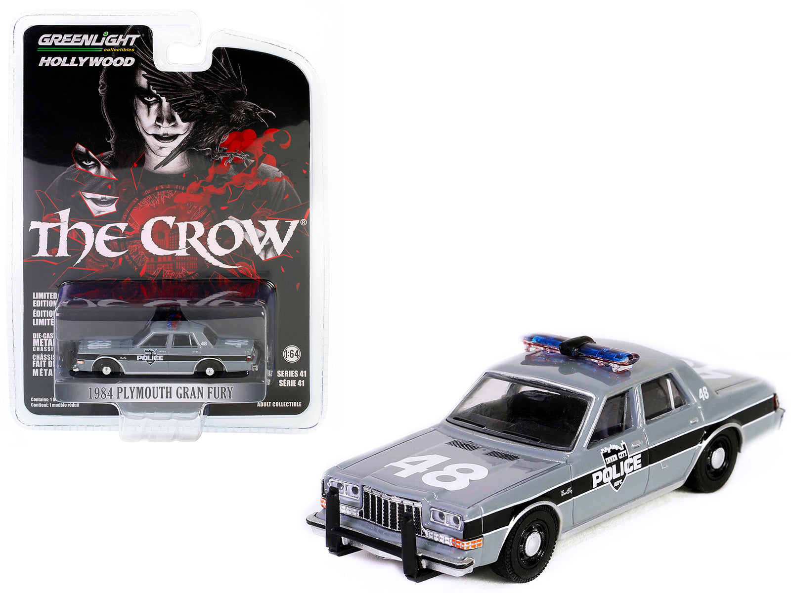 Brand new 1/64 scale diecast car model of 1984 Plymouth Gran Fury Gray with Black Stripes "Inner City Police Department" "The Crow" (1994) M