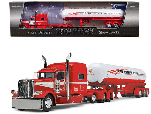 Brand new 1/64 scale diecast model of Peterbilt 389 with 70 Mid-Roof Sleeper Cab and Mississippi LP Tanker Trailer Red and White Hausmann Tr