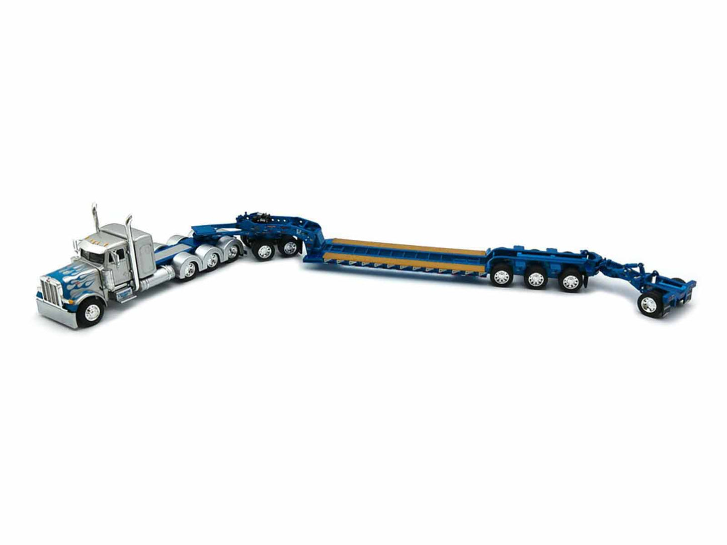 Peterbilt 379 w Jeep 1:64 Scale Silver Diecast Model Tractor Trailer