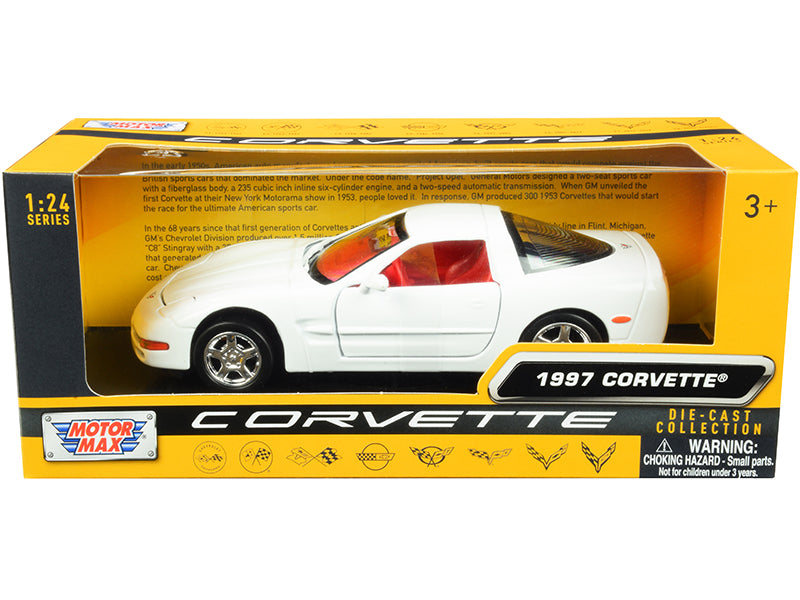 Brand new 1/24 scale diecast car model of 1997 Chevrolet Corvette C5 Coupe White with Red Interior History of Corvette Series die cast model