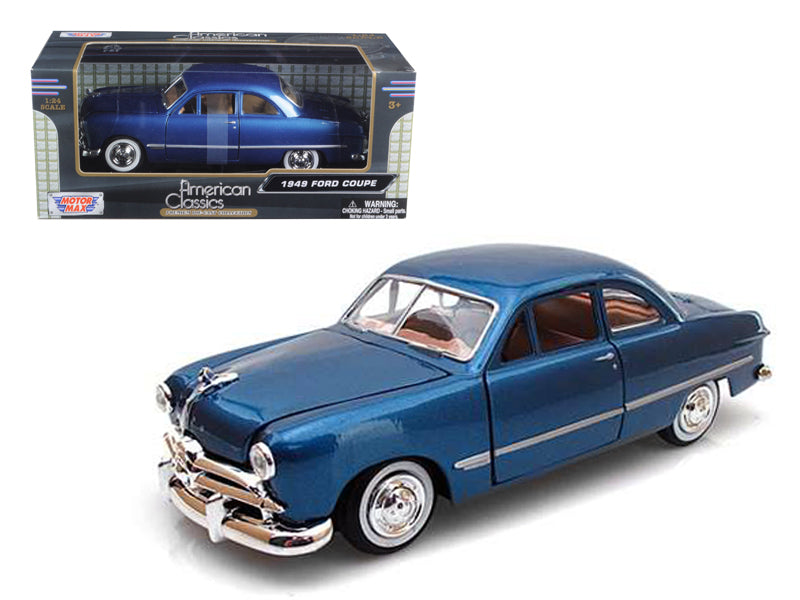 Brand new 1/24 scale diecast car model of 1949 Ford Coupe Blue die cast car model by Motormax.
Brand new box.
Real rubber tires.
True-to-