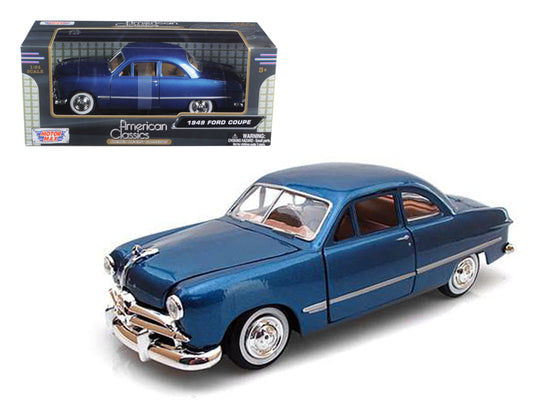 Brand new 1/24 scale diecast car model of 1949 Ford Coupe Blue die cast car model by Motormax.
Brand new box.
Real rubber tires.
True-to-
