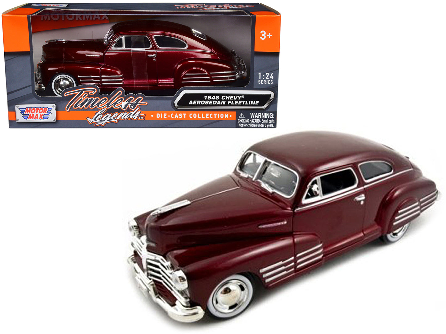 Brand new 1/24 scale diecast car model of 1948 Chevrolet Aerosedan Fleetline Dark Red Metallic die cast model car by Motormax.
Brand new bo
