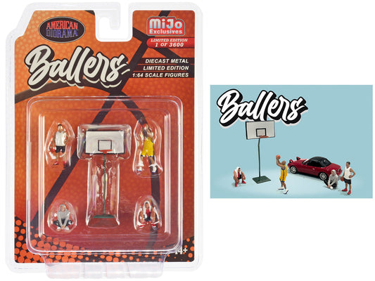 Brand new 1/64 scale diecast models of "Ballers" 5 piece Diecast Figure Set (4 Figures, 1 Basketball Hoop) Limited Editi