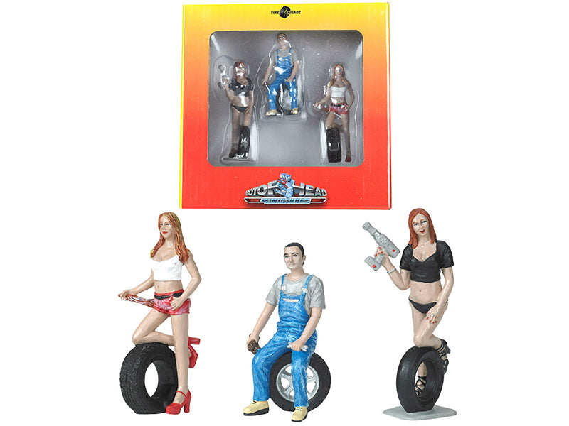 Brand new 1:24 scale Andie, Derek and Michele Tire Brigade 3 piece Figurine Set by Motorhead Miniatures.
Brand new box.