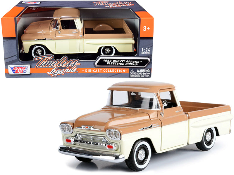 Brand new 1/24 scale diecast car model of 1958 Chevrolet Apache Fleetside Pickup Truck Brown and Beige die cast model car by Motormax.
Bran