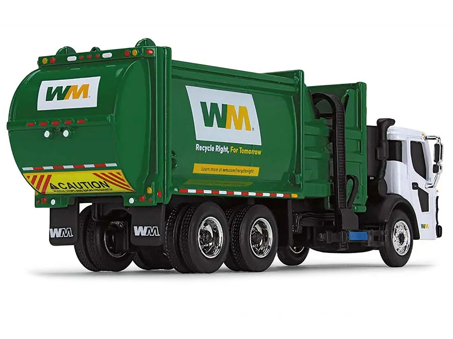 Brand new 1/87 HO scale diecast model of Mack LR Refuse Garbage Truck with McNeilus ZR Side Loader Waste Management White and Green die cast