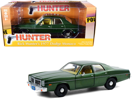 Brand new 1/24 scale diecast car model of 1977 Dodge Monaco Green Metallic Rick Hunter's Hunter 1984-1991 TV Series die cast model car by Gr