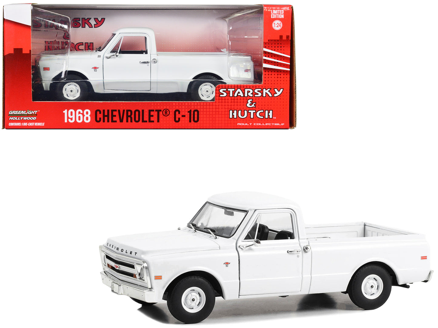 Brand new 1/24 scale diecast car model of 1968 Chevrolet C-10 Pickup Truck White Starsky and Hutch 1975-1979 TV Series Hollywood Series die 