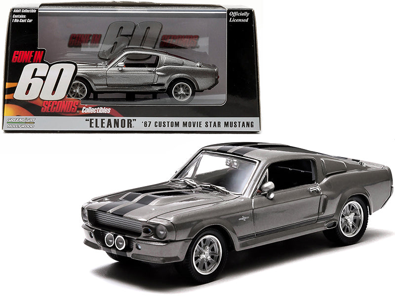Brand new 1/43 scale diecast car model of 1967 Ford Mustang Custom Eleanor Gray Metallic with Black Stripes Gone in 60 Seconds 2000 Movie di