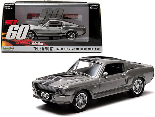 Brand new 1/43 scale diecast car model of 1967 Ford Mustang Custom Eleanor Gray Metallic with Black Stripes Gone in 60 Seconds 2000 Movie di