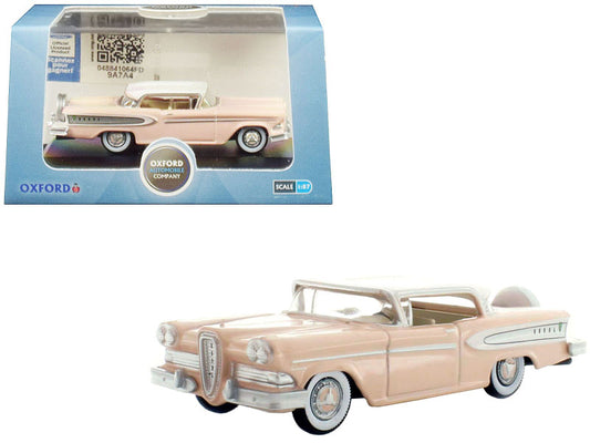 Brand new 1/87 scale diecast car model of 1958 Edsel Citation Chalk Pink with Frost White Top die cast model car by Oxfo