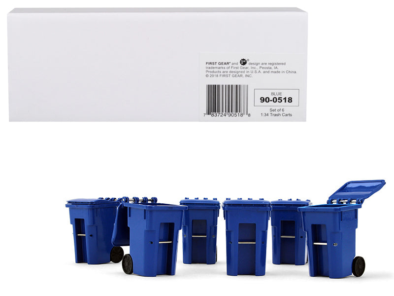 Brand new 1/34 scale models of Set of 6 Blue Garbage Trash Bin Containers Replica by First Gear.
Brand new box.
Have opening lids.
Sturdy