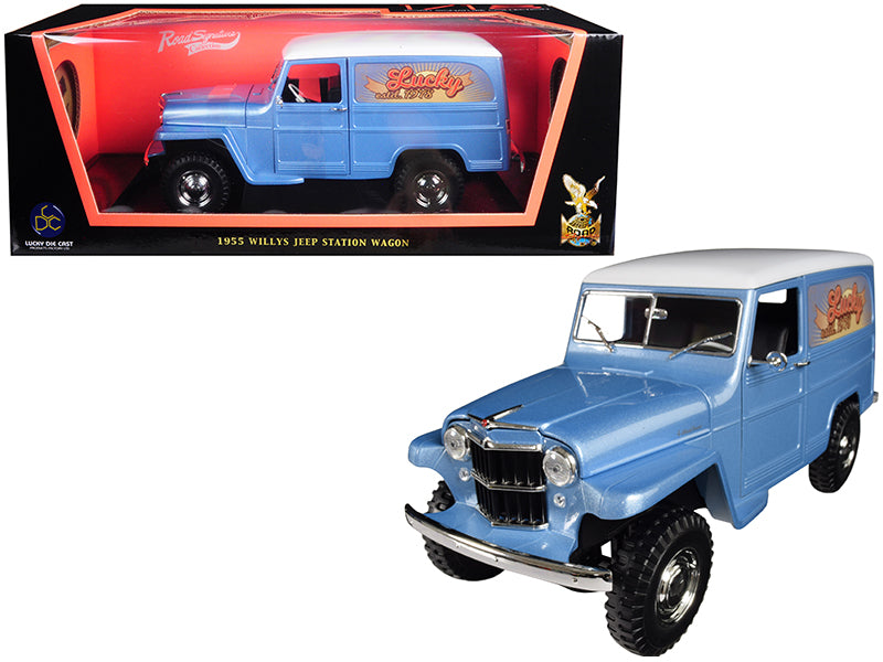 1955 Willys Jeep Station Blue Diecast Model Car 