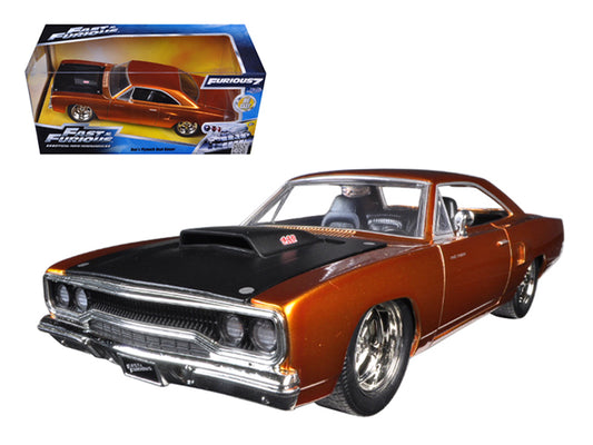 Brand new 1/24 scale diecast car model of Dom's 1970 Plymouth Road Runner Copper with Black Hood Fast Furious 7 2015 Movie die cast model ca